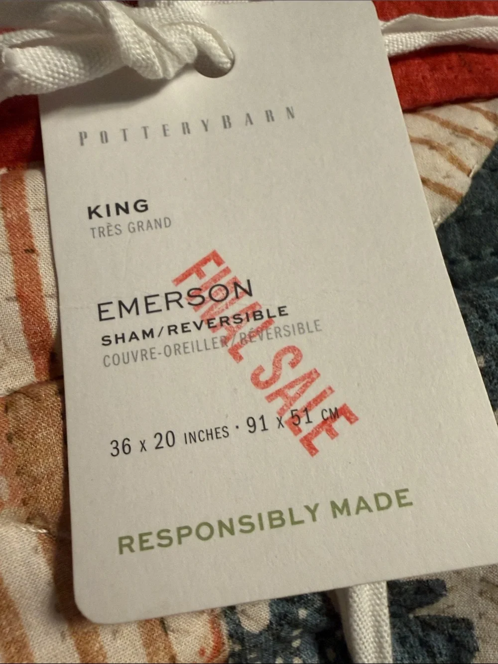 Pottery Barn Emerson Patchwork Quilted King Sham Red/Multi Cotton 36” x 20”